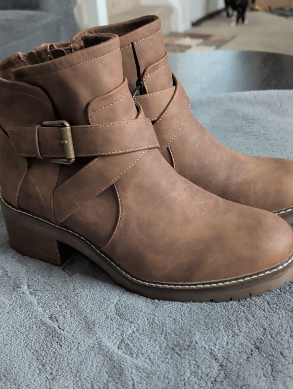 Lane Bryant Tan Buckle Strap Ankle Boots